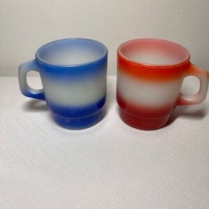 Anchor Hocking FIREKING Blue and Red Ombre Mugs. MADE IN USA. Oven proof